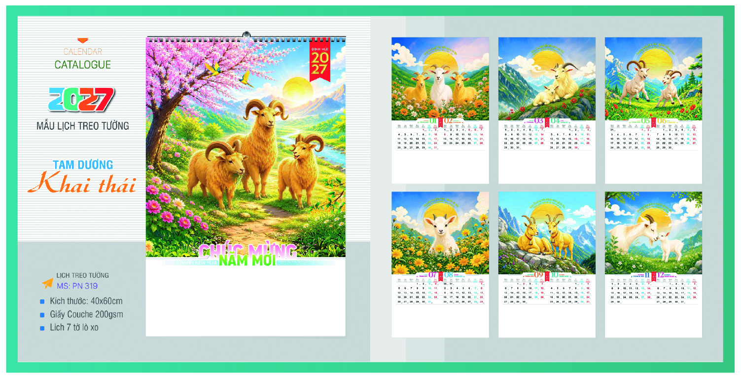 IN LỊCH TREO TƯỜNG 7 TỜ 2027
