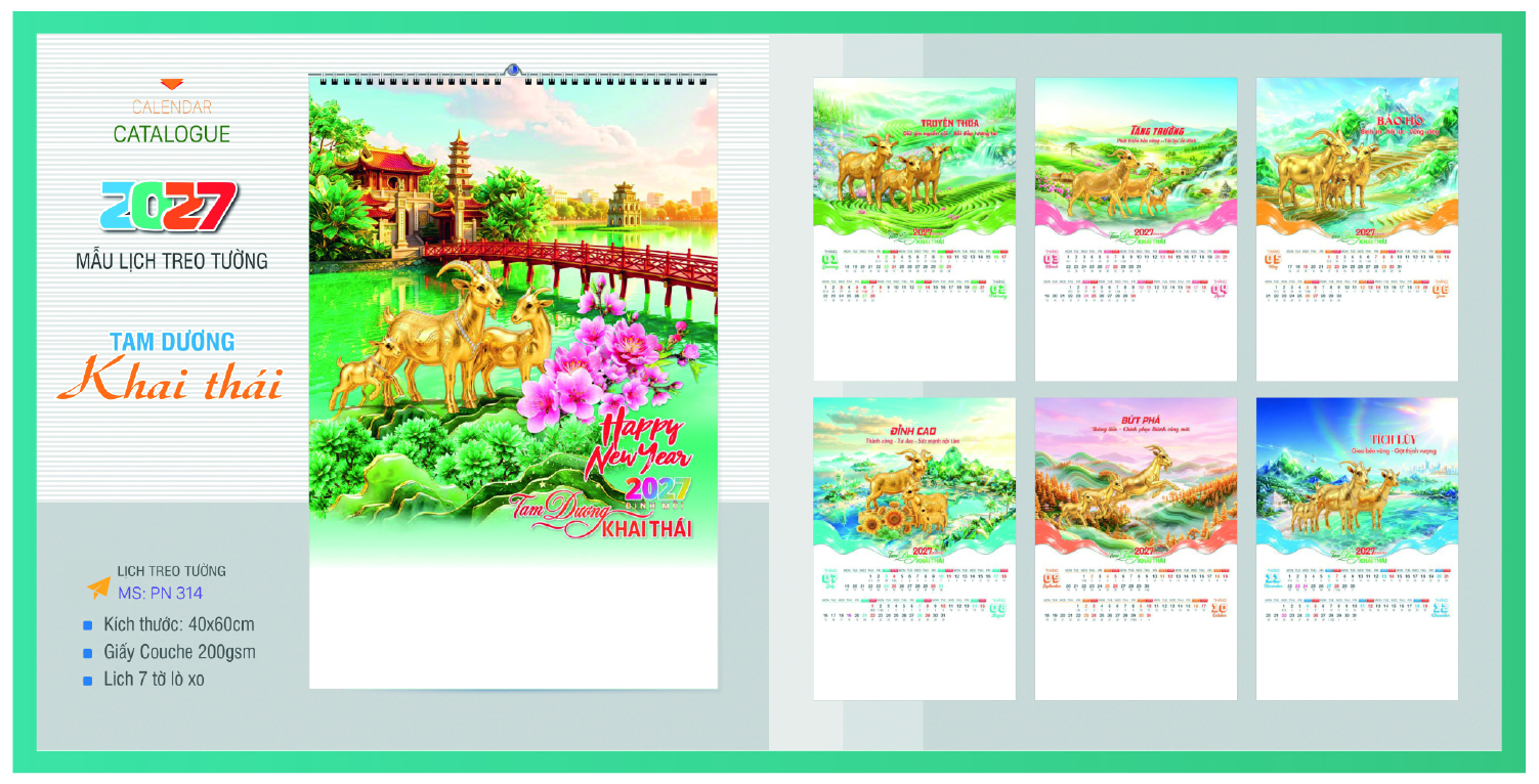 IN LỊCH TREO TƯỜNG 7 TỜ 2027