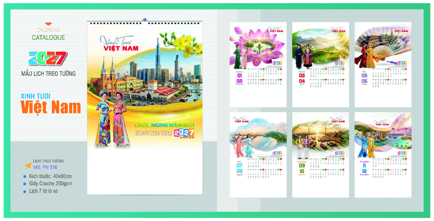 IN LỊCH TREO TƯỜNG 7 TỜ 2027