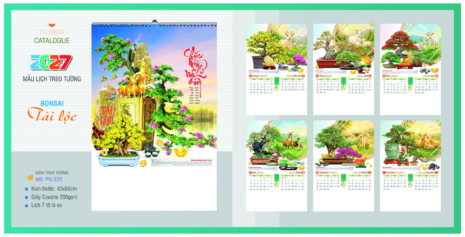 IN LỊCH TREO TƯỜNG 7 TỜ 2027